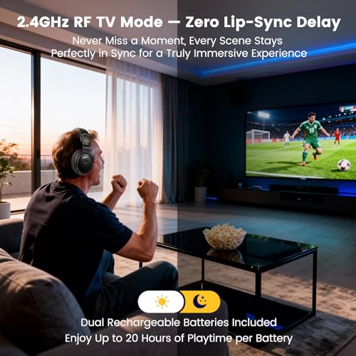 SIMOLIO TV Headphones Wireless for Seniors, 2-in-1 RF & Bluetooth Headsets