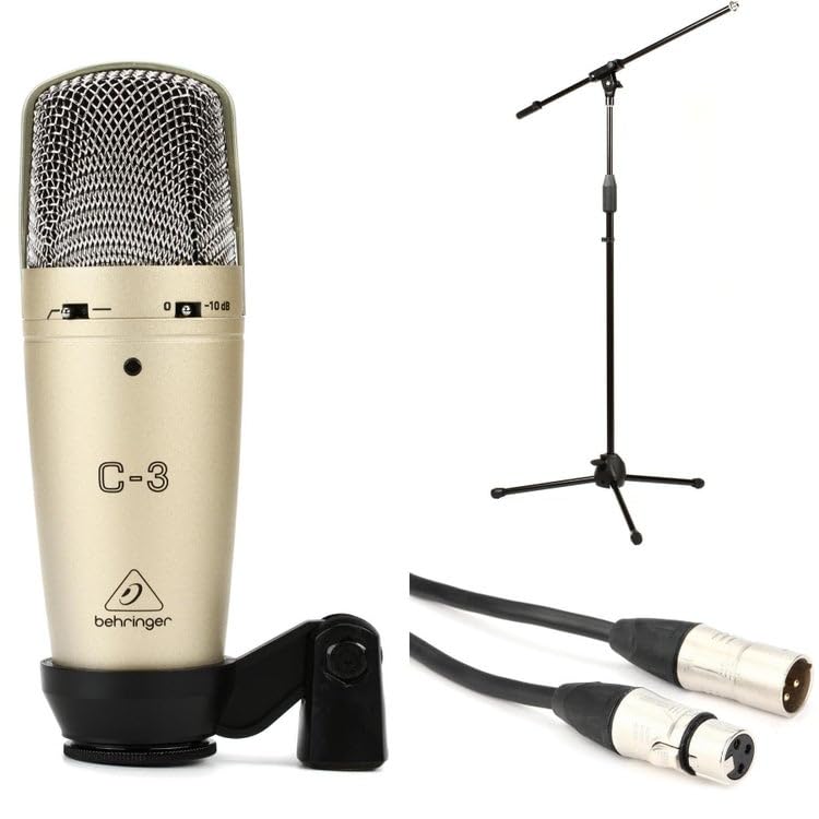 Behringer C-3 Dual-Diaphragm Condenser Microphone Bundle – Includes Mic Stand and Cable for Studio Recording, Vocals, Instruments, Podcasting, and Streaming