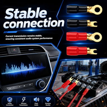8PCS Upgraded 4 Gauge Wire Connectors,Speaker Wire Connectors Strip Crimp Barrier Spade Terminal Connector,Rust-Resistant 4 Gauge Terminals Car Accessories with Protective Sleeves