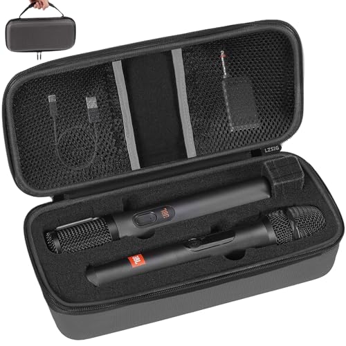 Microphone Case for JBL Wireless Two Mic System & Partybox Mics (CASE ONLY) | Customizable Foam, Handheld Dual Mic Travel Bag for Singing & Karaoke | Waterproof & Dirt Resistant - color: Grey