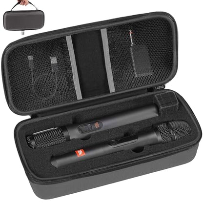 Microphone Case for JBL Wireless Two Mic System & Partybox Mics (CASE ONLY) | Customizable Foam, Handheld Dual Mic Travel Bag for Singing & Karaoke | Waterproof & Dirt Resistant - color: Grey