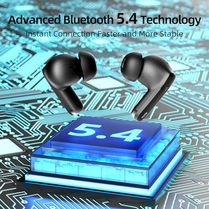 Wireless Earbuds, 100H Bluetooth 5.4 Headphones, ENC+ ANC Noise Cancelling Touch Control True Wireless Bluetooth Ear Buds,Stereo Deep Bass Bluetooth Headset for Sports/Workout/Gym (Black) - color: Black