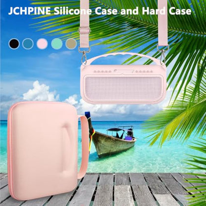 JCHPINE Silicone Cover and Carrying Case for Bose SoundLink Flex Speaker | Protective Cases with Handle and Shoulder Strap, Soft Silicone Cover and Hard Travel Case (Pink) - color: Pink Case