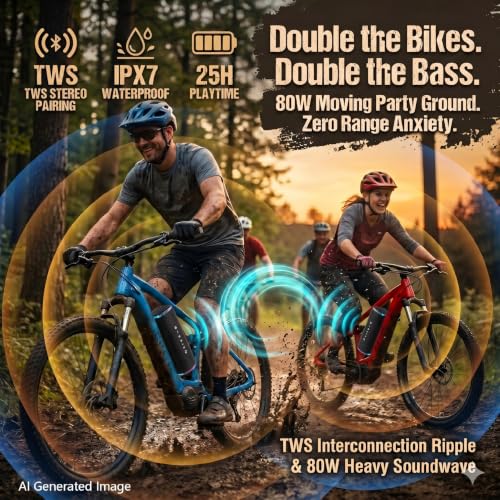 Bass Boosted Bluetooth Bike Speaker, IPX7 Waterproof | 30W RMS (40W Peak) Portable Wireless Outdoor Audio, 25H Playtime, LED Lights, TWS Pairing for Pool, Shower, Gifts (Black) - color: Black