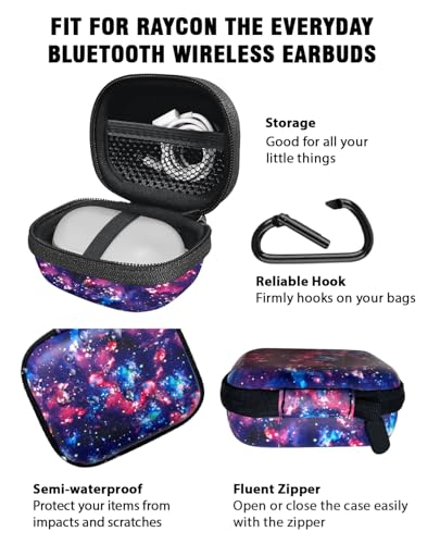 WIRESTER Portable Wireless Headphone Case, Earphone Storage Bag Carrying Case, Earbud Holder with Carabiner Compatible with Raycon Fitness Bluetooth True Wireless Earbuds - Purple Nebula Galaxy - color: Purple Nebula Galaxy
