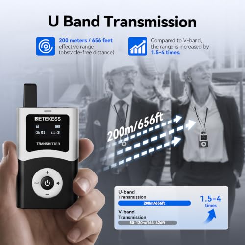 Retekess T130U(4nd Gen T130)Tour Guide System,Tour Guide Headsets(2TX 32RX) | for Factory,Travel,Clear Sound Quality,200M,Digital Mode, Wireless Connection,32-Slot Charge Case,40H,Less Interference Voice - style: 2-32