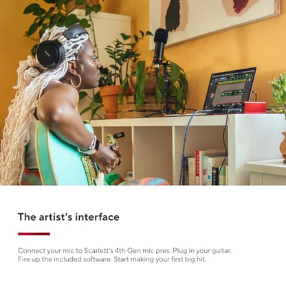 Focusrite Scarlett 2i2 4th Gen USB Audio Interface for Recording, Songwriting, Streaming and Podcasting — High-Fidelity, Studio Quality Recording, and All the Software You Need to Record | 2 Mic Preamps, 2 Hi-Z Instrument Inputs, 24-Bit/192kHz, 120dB Dyna