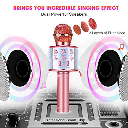 BlueFire 4 in 1 Karaoke Wireless Microphone with LED Lights, Portable Microphone for Kids, Great Gifts Toys for Kids, Girls, Boys and Adults (Pink) - color: Pink