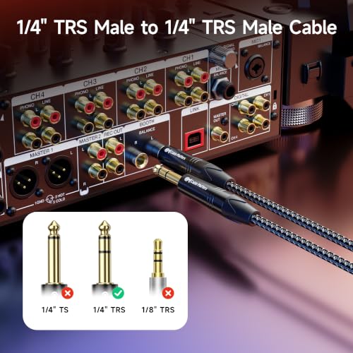 Cable Matters Premium Braided Balanced 1/4 Inch TRS Cable, 6ft | Balanced Stereo Audio, Gold-Plated Connectors, Oxygen-Free Copper - size: 6 ft