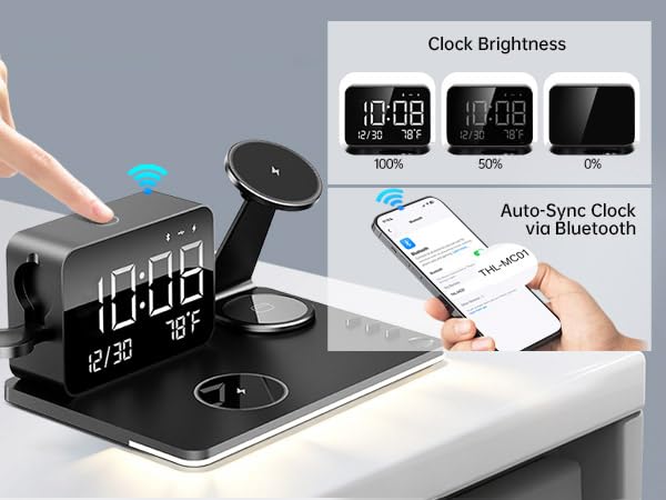 7-in-1 Magnetic Wireless Charging Station with Digital Clock & LED Lamp | 65W Power Adapter, 25W Fast Charging, 6-Device Charging Hub, Rotatable Stand, Bluetooth TimeSync, Qi Magsafe Compatible