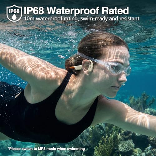 Diving & Swimming Bone Conduction Headphones – IP68 Waterproof, Open-Ear, Built-in MP3 & Bluetooth 6.0, Magnetic Charging, TUV Certified 10m Diving, 15H Playback – Orange - color: Orange