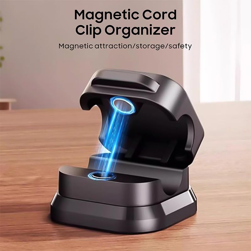 6 Pack Magnetic Cable Clips Cord Holder – Adhesive Wire Organizer for Desk, Wall, Car – Reusable Cable Management System for Home Office – Wire Keeper for Charging Cables, USB, Headphones