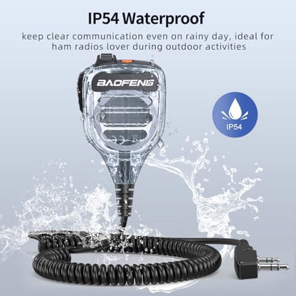 Baofeng Microphone Handheld Heavy Speaker BF-850 Ham Radio Mic IP54 Waterproof Volume Adjustable Speaker Mic for UV-5R BF-F8HP PRO AR-5RM UV-21R for Kenwood Retevis Walkie Talkies(2 Pack) - color: Clear