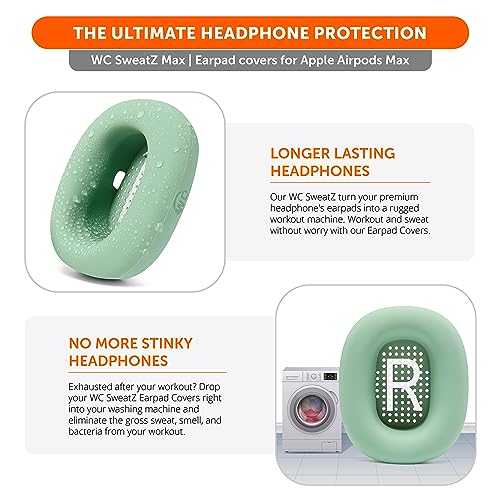 WC SweatZ Max - Patented Silicone Sweat Covers for AirPods Max 1 | Made by Wicked Cushions | (Does Not Fit AirPods Max 2). Sweatproof, Full Earpad Protection | Green - color: Green