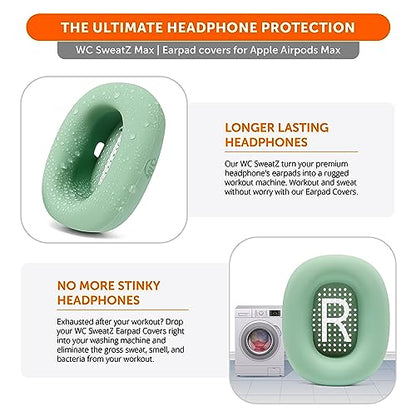 WC SweatZ Max - Patented Silicone Sweat Covers for AirPods Max 1 | Made by Wicked Cushions | (Does Not Fit AirPods Max 2). Sweatproof, Full Earpad Protection | Green - color: Green