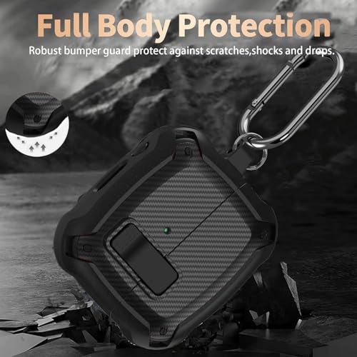 Galaxy Buds 3 Pro/3/3 FE Case Cover with Secure Lock Clip, Shockproof Samsung Galaxy Buds3/3 Pro 2024/3 FE 2025 Protective Hard Cover Shell with Carabiner&Cleaner kit for Men Women, Carbon Black - color: AA-Black