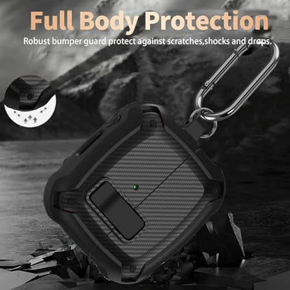 Galaxy Buds 3 Pro/3/3 FE Case Cover with Secure Lock Clip, Shockproof Samsung Galaxy Buds3/3 Pro 2024/3 FE 2025 Protective Hard Cover Shell with Carabiner&Cleaner kit for Men Women, Carbon Black - color: AA-Black