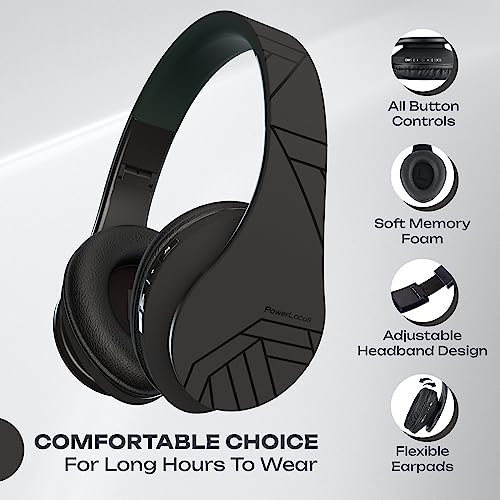 PowerLocus Bluetooth Over-Ear Headphones, Wireless Stereo Foldable Headphones Wireless and Wired Headsets with Built-in Mic, Micro SD/TF, FM for iPhone/Samsung/iPad/PC (Black) - color: Black