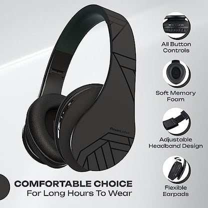 PowerLocus Bluetooth Over-Ear Headphones, Wireless Stereo Foldable Headphones Wireless and Wired Headsets with Built-in Mic, Micro SD/TF, FM for iPhone/Samsung/iPad/PC (Black) - color: Black