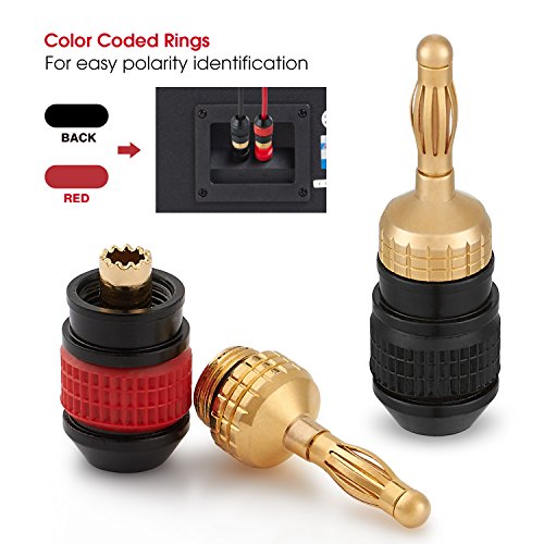 WGGE WG-008 24K Gold-Plated Safety Banana Plugs, 12 Pairs, 24 Plugs | 24K Gold-Plated Banana Plugs with Crimping Teeth and Ring-Lock Grip for Secure Speaker Wire Connections, Up to 8 AWG - size: 12 Pairs (24 plugs)