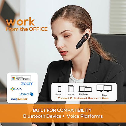 Single Ear Headsets Wireless Bluetooth, 30H Talking Time, Noise Canceling Mic Hands-Free Calls, Hands Free Wireless Bluetooth Earpiece, Call Reminder Function, for Driving/Business/Conference Phone