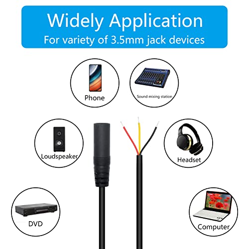 3.5mm Female Plug to 3Pin Bare Wire Open End Cable 1.6FT, TRS 3 Pole 1/8'' | 3.5mm Plug Stereo Audio Wire, Auxiliary Audio Connector Jack, for 3.5mm Earphone Microphone DIY Cable Repair - 4Pcs - color: 3.5mm Female Plug TRS 3 Pole - 0.5M/1.6FT