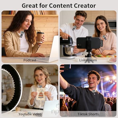 NPTCL Wireless Lavalier Microphone for iPhone iPad Android, Mini USB C Mic | 24H Charging Case, Digital Charge Display, Noise Reduction for Content Creator Video Recording Vlog Podcast YouTube TikTok