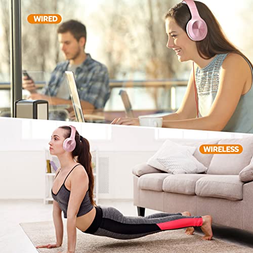 Rydohi Wireless Bluetooth Headphones Over Ear 68H Playtime HiFi Stereo Headset with Microphone and 3EQ Modes Foldable Bluetooth V5.3 Headphones for Travel Smartphone Computer Laptop - color: Rose