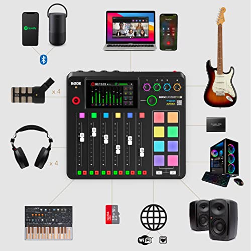 Rode RODECaster Pro II Audio Production Studio Bundle with 2x Zoom ZDM-1 Podcast Mic Packs, StreamEye Adjustable Boom Arms, 32GB microSD Card and StreamEye Polishing Cloth