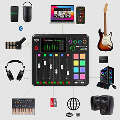 Rode RODECaster Pro II Audio Production Studio Bundle with 2x Zoom ZDM-1 Podcast Mic Packs, StreamEye Adjustable Boom Arms, 32GB microSD Card and StreamEye Polishing Cloth