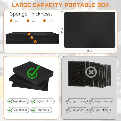 17 Inch Hard Carrying Storage Case | Ideal for Microphone & Camera Gear Transportation, DJ Mixer Case with Customizable Pre-Diced Foam, 17 X 12 X 6 Inch, Black - size: Inner：16.5''X 11.5''X 5.5''