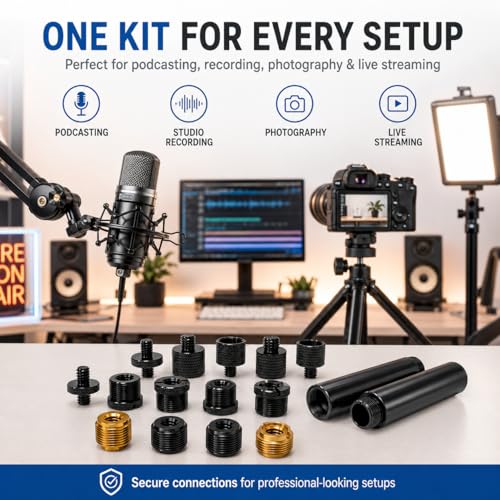 16 Pack Mic Stand Adapter Kit with Extension Tubes, 1/4, 3/8 and 5/8