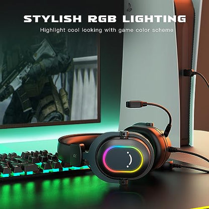 FIFINE PC Microphone USB Headset, Gaming Streaming Bundle for Laptop, Desktop, PS4, PS5, Condenser Mic with RGB Control, Headphone Jack, Headset with 7.1 Surround Sound (A8+H6)