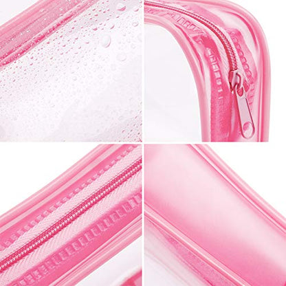 Tatuo 4 Pieces Clear PVC Bags Big Capacity Zipper Pencil Pouch Case Travel Luggage Makeup Cosmetic Bag(Pink) - color: Pink