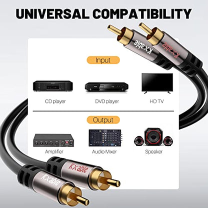 RCA Cable 150 FT, 2RCA Male to 2RCA Male Stereo Audio Cables, Dual Shielded Digital Analogue, 2 RCA Subwoofer Cord for Home Theater, HDTV, Amplifier, Hi-Fi System, Car Audio, Speaker, 23AWG OFC Core - size: 150 Feet