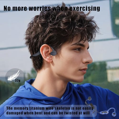 Bone Conduction Headphones,with Built-in Mic swimming bone conduction headphones,Waterproof Lightweight For bluetooth earphones Stable to wear MP3 IPX8for Running,Cycling,Hiking,Driving,Gym (blue) - color: Blue