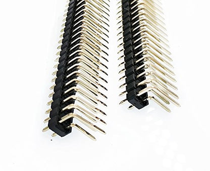 10pcs 2.54mm 0.1inch Male Pin Header 90D Right Angle 2X40P Through Hole Rohs 0.8U Gold-Plated Stackable Breakaway Electronic Male Header Connector (Double Row 2X40P 90D R2 Type)