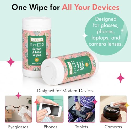 Harbour Island Tech & Lens Wipes Canister for Glasses & Phones, 120 Count | Pre-moistened, lint-free wipes remove smudges without streaks or scratches. Safe for lenses, phones, tablets & screens. - color: Harbour Island