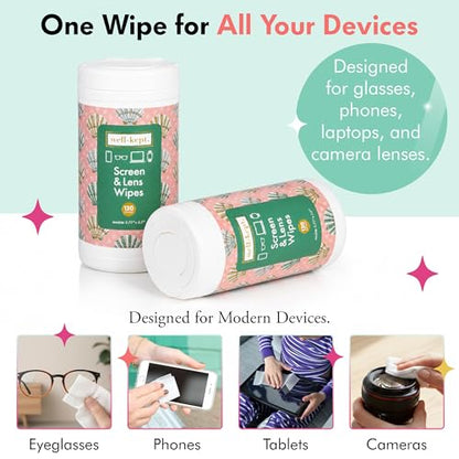 Harbour Island Tech & Lens Wipes Canister for Glasses & Phones, 120 Count | Pre-moistened, lint-free wipes remove smudges without streaks or scratches. Safe for lenses, phones, tablets & screens. - color: Harbour Island