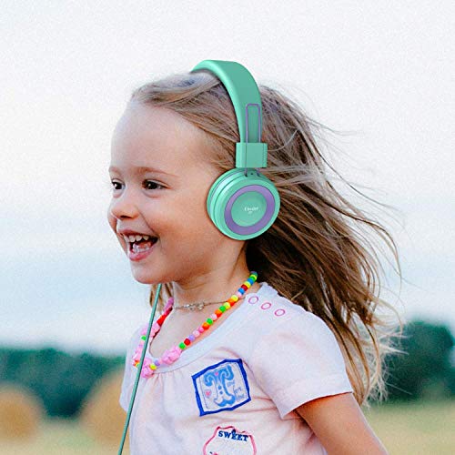 ELECDER i37 Kids Headphones for School Children Girls Boys Teens, Green | Foldable Adjustable Lightweight, 3.5mm Audio Jack On Ear Headphones for Smartphones Chromebook Computer PC Tablets Travel - color: Green