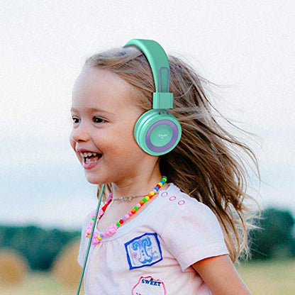 ELECDER i37 Kids Headphones for School Children Girls Boys Teens, Green | Foldable Adjustable Lightweight, 3.5mm Audio Jack On Ear Headphones for Smartphones Chromebook Computer PC Tablets Travel - color: Green