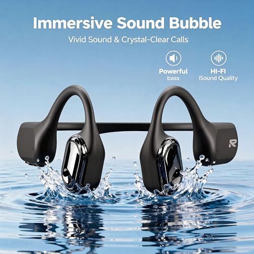 Bone Conduction Wireless Headphones - IP68 Waterproof, Open-Ear Design, Sweatproof Sports Headset for Swimming, Running, Fitness & Gym, Black