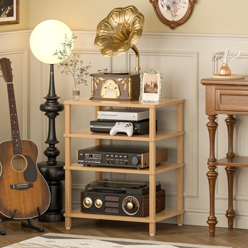 4-Tier AV Media Player Stand, Natural Stereo Cabinet, Modern Audio Shelf, Wooden TV Stand,Game Console Shelf, Multifunctional Entertainment Center, Suitable for Home, Conference Room - color: Natural, size: 4 Tier