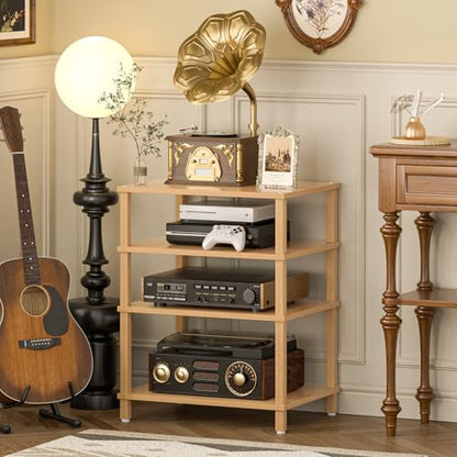 4-Tier AV Media Player Stand, Natural Stereo Cabinet, Modern Audio Shelf, Wooden TV Stand,Game Console Shelf, Multifunctional Entertainment Center, Suitable for Home, Conference Room - color: Natural, size: 4 Tier
