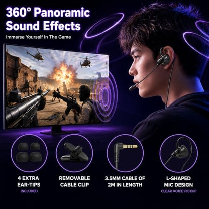 Wired Gaming Earbuds with Mic, Deep Bass in-Ear Headphones for PS5 PC Online Class(Black) - color: Black