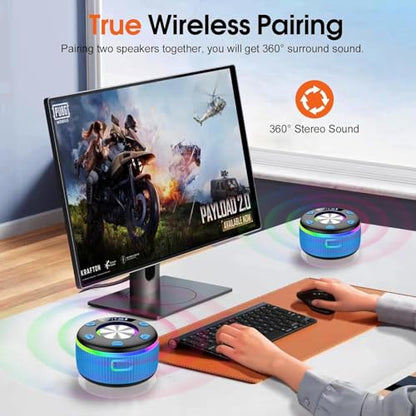 Bluetooth Shower Speaker, IP7 Waterproof Portable Bluetooth 5.3 Speakers with Suction Cup, Mini Wireless Speaker with RGB Lights Time Display, Loud Stereo Sound for Bathroom Beach Outdoor Party, Azure - color: Azure