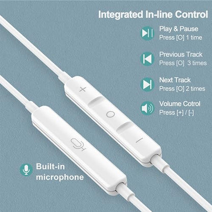 DUKABEL USB in-Ear Headphones, USB PC Earbuds for PC/PS4/PS5, White Gaming Earphone Headset with Microphone for Live Conference, Video Calls, Broadcasting, On-line Work | USB Gaming Earbuds with Mic, Noise canceling, in-ear Headphone, Volume Control, for