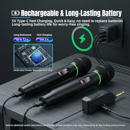 Wireless Karaoke Microphone with RGB LED, 2-Pack