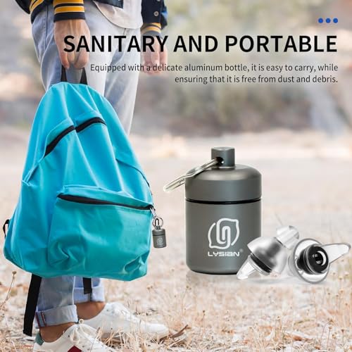 LYSIAN High Fidelity Concert Ear Plugs, 23dB, 2 Pairs with Case, Blue | Reusable soft musician earplugs for concerts, festivals & raves; 23dB noise reduction, 2 pairs with aluminum case - color: Blue&black