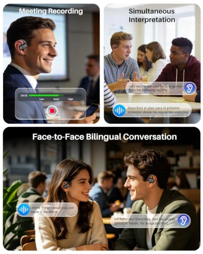 TOZO OpenWear Open Ear Earbuds, AI Translation Real Time 145+ Languages | 60H Translator Ear Buds Audifonos Traductores Inglés Español, All Day Comfort, Bluetooth Headphones 5.4 with Smart Display - color: Matte Black